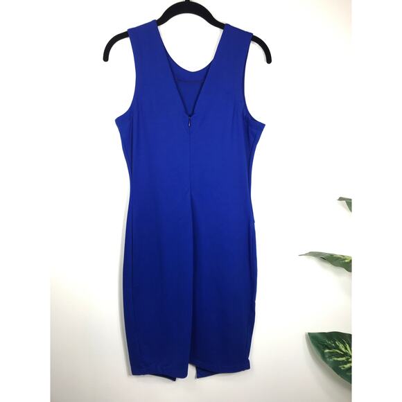 Amanda Uprichard Womens L Royal Blue Front Slit Knit Dress Stretchy Cocktail - Picture 2 of 7